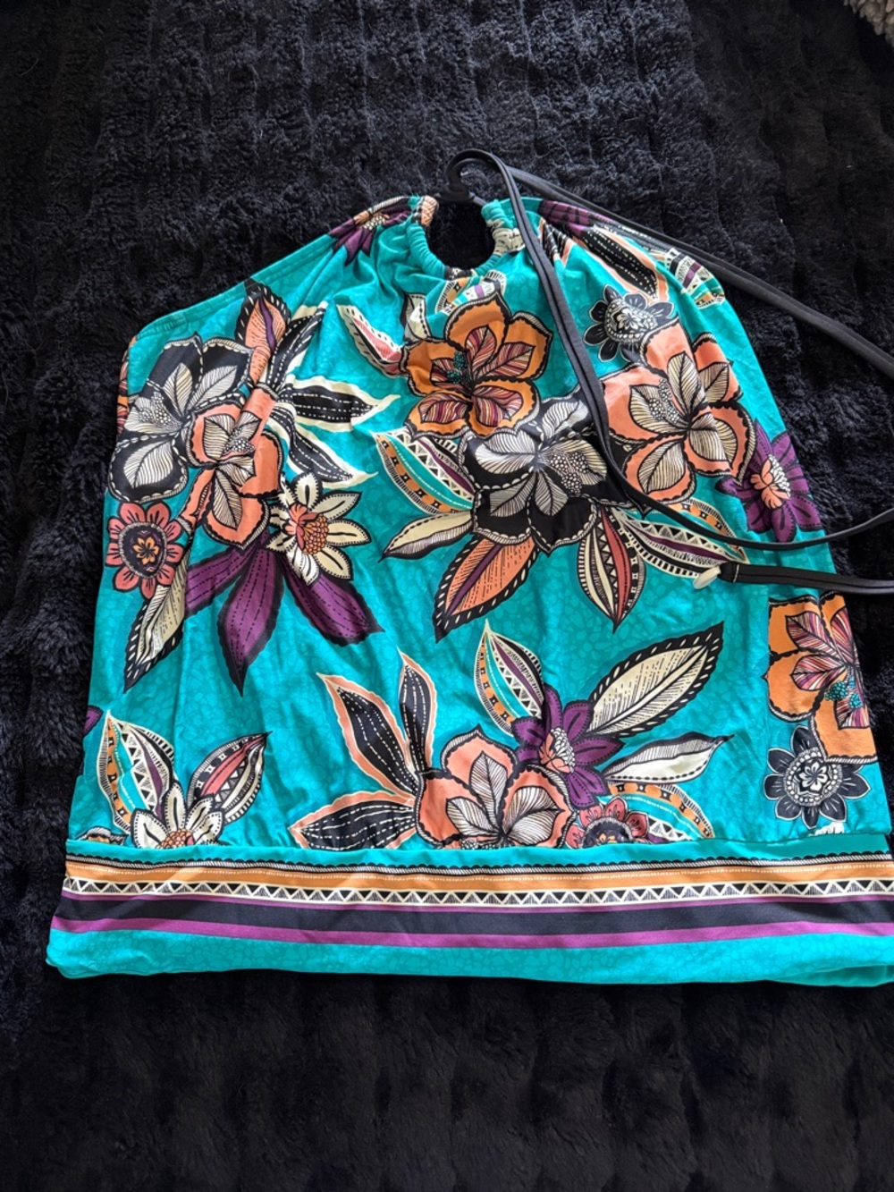 Coco Reef Turquoise Floral Halter Tankini Top with Orange and Purple Accents